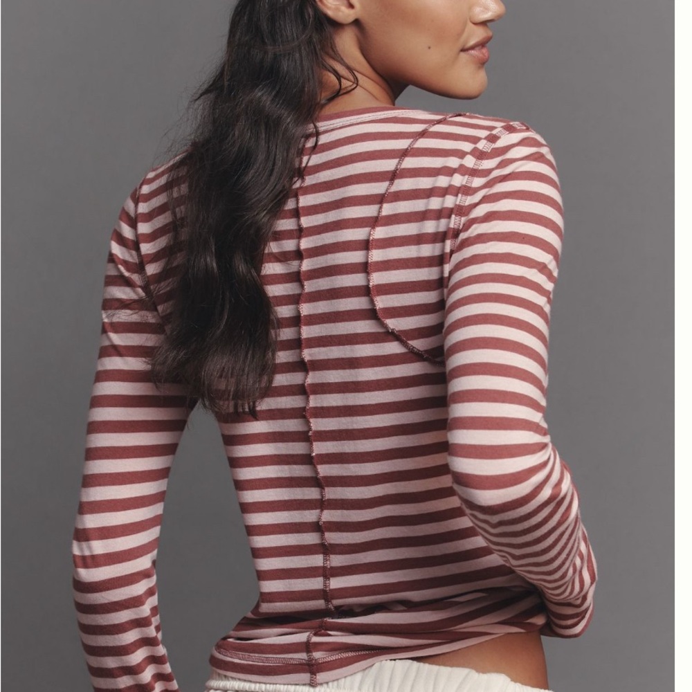 Anthropologie Red and Pink Striped Top - Picture 3 of 6